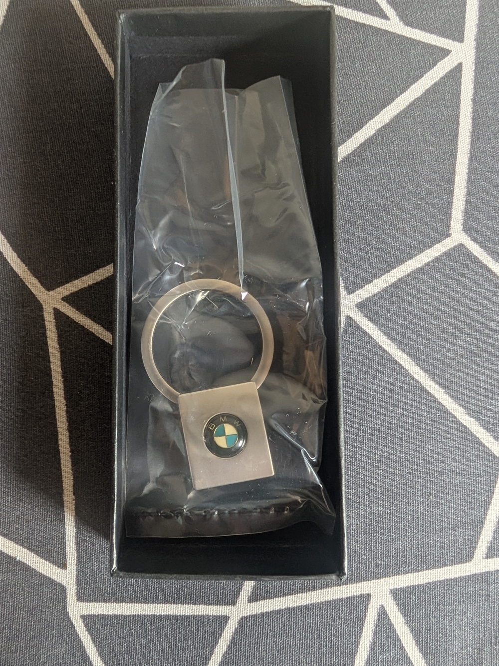 BMW Branded Silver Metal Keyring with Black Accent